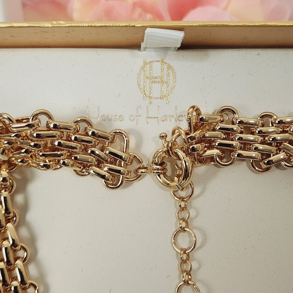 HOUSE Of Harlow 1960 Gold Chain Choker 17 "With 3" Necklace  3/4 In. Wide NIB - Picture 8 of 9